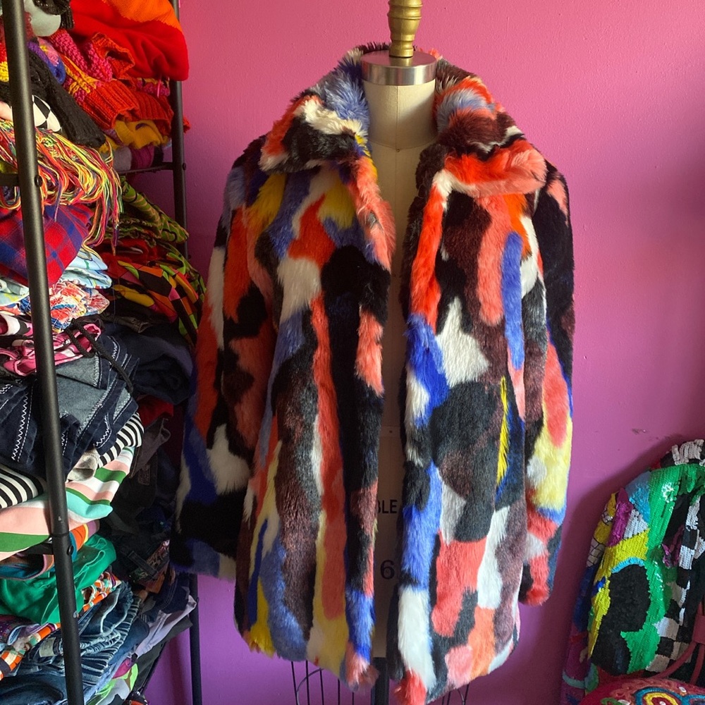 Multicolored faux fur jacket